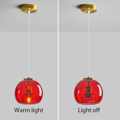 Red Glass Pendant Lights Kitchen Island Gold Hanging Light Fixture Glass Globe Pendant Light Modern Pendant Lighting for Kitchen Island Bedroom Dining Room (7.87", 3 Pack)