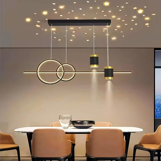 Modern LED Pendant Lights for Kitchen Island, Dimmable Led Linear Chandelier with Remote Control, 39in Black Island Lighting Lamp Fixture for Office, Dining Room, Decorative Interior Lighting