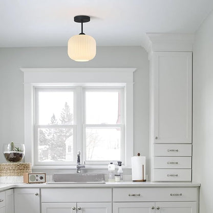 Black and White Flush Mount Ceiling Light Vintage Milk Glass Semi Flush Mount Ceiling Light Black Modern Globe Ceiling Lighting for Bedroom Bathroom Living Room