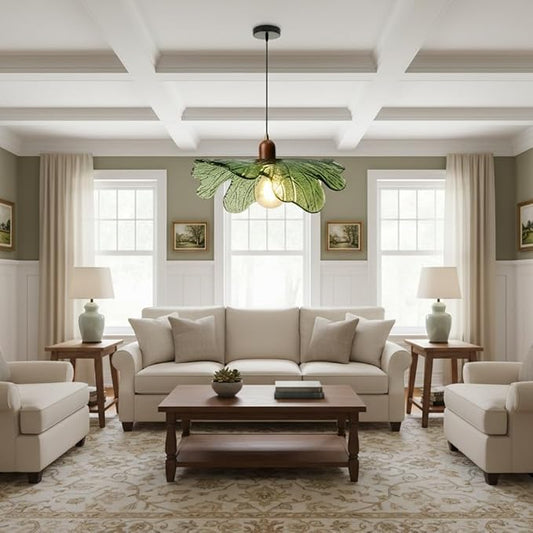 Green Glass Pendant Light Fixtures, 15.75" Hanging Ceiling Light Adjustable Vintage Floral Glass Chandelier for Bedroom Nursery Vanity Kitchen Island