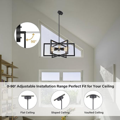 Modern Farmhouse Chandelier, 23.6'' Large Black Chandelier Light Fixture Industrial Geometric Chandeliers for Dining Room Entryway Living Room Kitchen (6 Lights, E26)