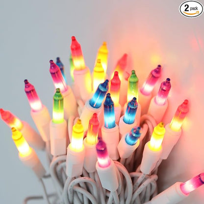 Vigdur 2 Packs 13ft 50 Multi-Color Christmas Lights on White Wire Cord, UL Approved Connectable Outdoor String Lights for Xmas Patio Home Party Garden Decor(Multicolor)