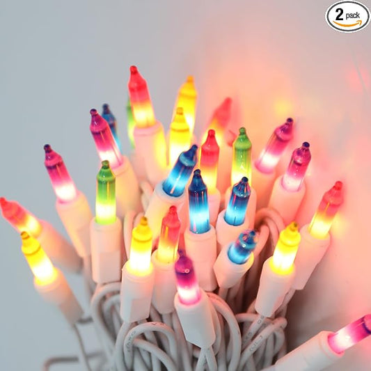 Vigdur 2 Packs 13ft 50 Multi-Color Christmas Lights on White Wire Cord, UL Approved Connectable Outdoor String Lights for Xmas Patio Home Party Garden Decor(Multicolor)