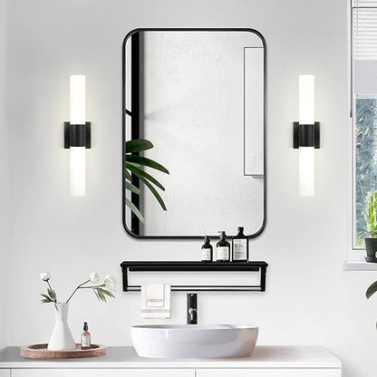Kalium Bathroom Wall Sconces Set of Two, 21 Inch Modern Vanity Lights with Frosted Glass Shade, Bathrooms Vanity Lighting Fixtures for Mirror Bedroom Living Room Hallway (Black)