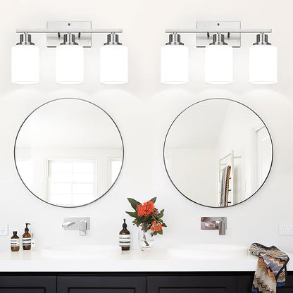 MOKATNG 3-Light Bathroom Light Fixtures, Brushed Nickel Vanity Light with Milky White Shades, Bathroom Lighting Fixtures Over Mirror, Modern Bathroom Wall Lamp for Mirror Living Room Cabinet Bedroom