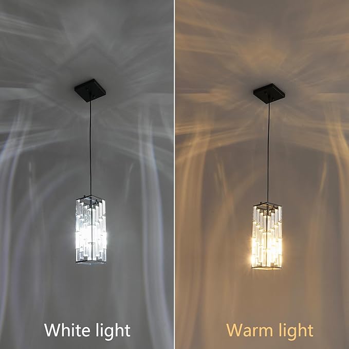 Black Pendant Lighting Modern Pendant Light, Mini Crystal Chandeliers,Adjustable Pendant Light Fixture for Kitchen Island Dinning Room Bedroom (1 Pack)