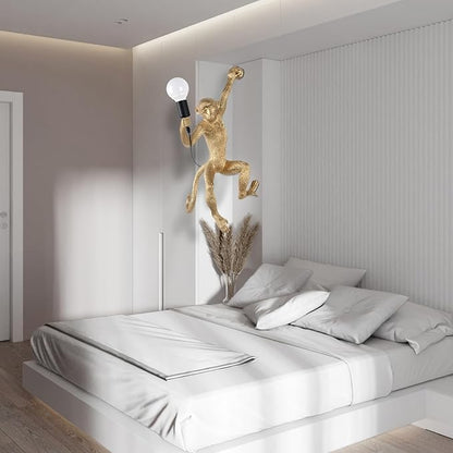 Modern Resin Monkey Wall Lamp Table Lamp Hemp Rope Pendant Light Vintage for Home Decor Dining Living Room Bedroom Entryway (Gold, Wall)