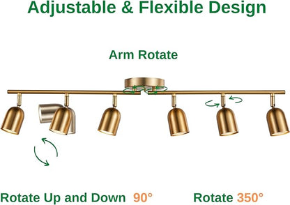 6 Light Track Lighting Kit, Matt Brass Finish Adjustable with Moden Flush Mount Ceiling Spotlight for Kitchen,Living Room,Home Improvement (6L)