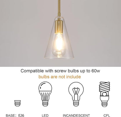 Dijiahua Gold Pendant Lights Kitchen Island 3 Pack, Modern Hanging Island Pendant Lights Over Sink with Clear Glass Shade,Small Chandeliers Adjustable Metal Tube Hanging Lighting for Table Bedroom