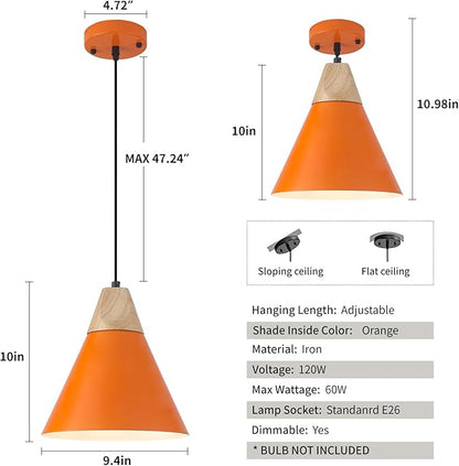 Kitchen Pendant Lights,11.8inches 2 Packs Orange Pendant Light, Farmhouse Pendant Light, Pendant Lights Kitchen Island for Living Room, Bedroom, Dinning Room
