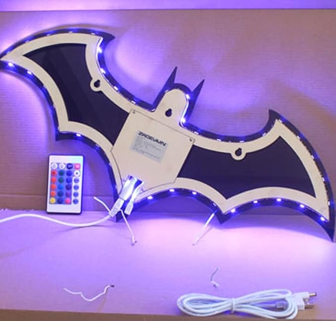 Superhero LED Lamp Decor Night Light with 16 Colors Remote Control Custom Natural Wall Sconce Acrylic Engraved Kids Room Wall Lamp for Boys Friends Gift (Mirror) (Black)