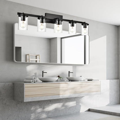 BONLICHT 5 Light Spotlight Track Lighting Modern Semi Flush Mount Ceiling Light Industrial Vintage Black Wall Sconce Vanity Light Fixtures Farmhouse Bathroom Wall Mount Lights with Clear Glass Shade