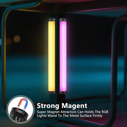 RGB Led Video Light Stick Wand with Stand, QEUOOIY 360° Full Color 2500-9500K Portable Studio Photography Lighting, 5000mAh Rechargeable Battery & Magnet with 27"-78.7" Tripod for Vlog