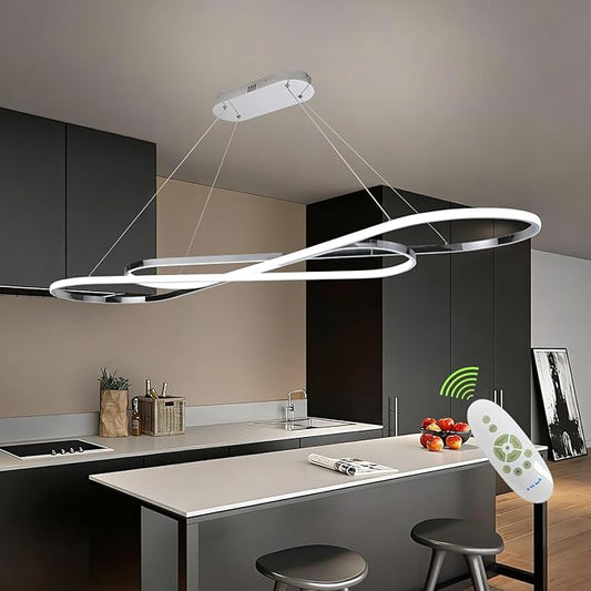 Large Led Chandeliers for Dining Room 59.06in Big Pendant Light for Kitchen Island Dimmable with Remote Ceiling Hanging Pendant Light Height Adjustable for Living Room