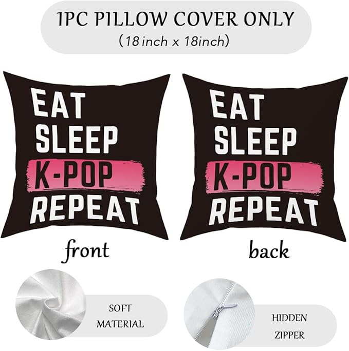 K-pop Decor, Just a Girl Who Loves K-pop Room Decor, Girls K-pop Gifts Rustic Anime Lovers Throw Pillow Covers for Home Living Room Bedroom Decoration Gifts