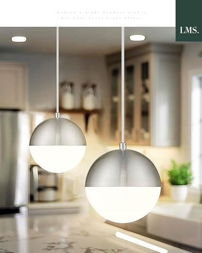 LMS 6-inch Brushed Nickel Pendant Light, Mid Century Kitchen Island Pendant Light Fixtures with White Globe Glass, Adjustable Hanging Light for Dining Room Bedroom Bathroom, LMS-186BNS