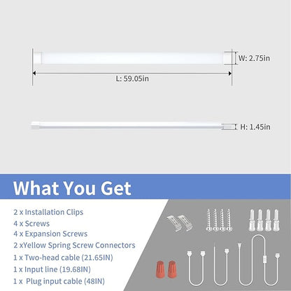 Airand LED Ceiling Light Fixture with Plug, 5FT Triproof LED Tube Lights 45W Linkable Closet Light for Workbench Kitchen Basement Garage Corridor Bathroom Office Overhead Lighting with Plug in Cord