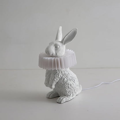 Cute Scarf Bunny Table Lamp, Resin Rabbit Nightstand Lamp with White Pleated PC Lampshade, USB Plug Energy Efficient LED Night Light, Kids Bedside Lamp for Bedroom Nursery Room Decor