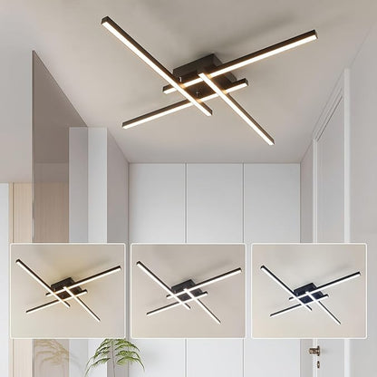 Modern LED Ceiling Light 24 Inch, 3-Color Temperatures (3000K/4000K/6000K) Adjustable, Black Flush Mount Light for Living Room, Bedroom, Kitchen, Hallway