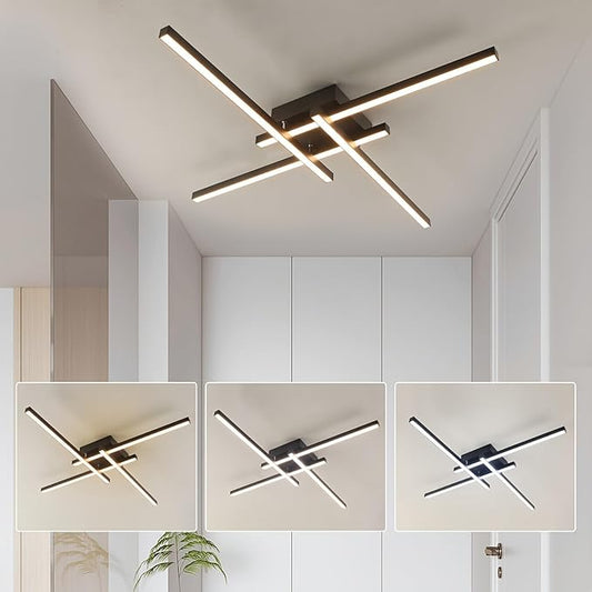 Modern LED Ceiling Light 24 Inch, 3-Color Temperatures (3000K/4000K/6000K) Adjustable, Black Flush Mount Light for Living Room, Bedroom, Kitchen, Hallway