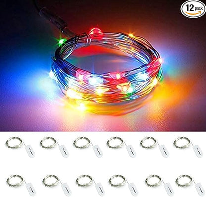CYLAPEX 12 Pack Fairy Lights Battery Operated 7ft 20 LED Mini String Lights Silver Wire Firefly Starry Moon Lights for Christmas Mason Jars Party Wedding Centerpiece Table Decorations, Multicolor