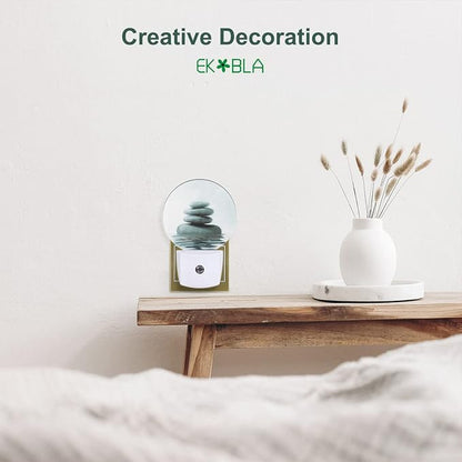 EKOBLA Zen Stone Plug-in LED Night Light, Oriental Spa Style, Dusk to Dawn Sensor, Warm White Soft Glow, Minimalist Home Decor, Housewarming Gifts for Bathroom Bedroom
