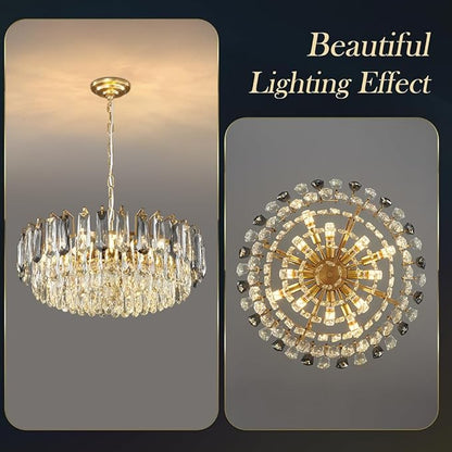 23.6" Modern Crystal Chandelier Gold 3-Tier Luxury Pendant Light Gold Plated Ceiling Pendant Lighting for Dinning Room Living Room Foyer