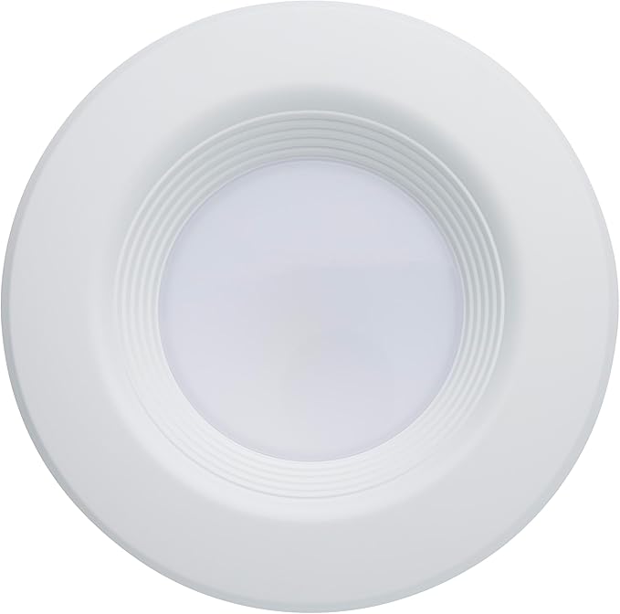 Satco S11838 6.5W LED Downlight Retrofit, 4 in. Stepped Baffle, CCT 2700K-5000K Warm White to Natural Light, 600 Lumens, Matte White, 12V, 50W Inc. Eq. Wet Location, cETLus Classified, RoHS