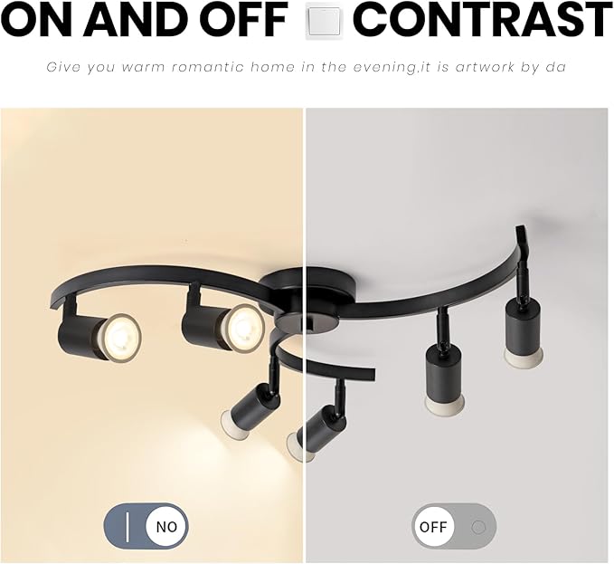 6 Light Track Lighting Fixtures Ceiling, Flexibly Rotatable Light Heads, Black Semi Flush Mount Ceiling Light for Kitchen Dining Room Living Room.Gu10 Bulb Base.