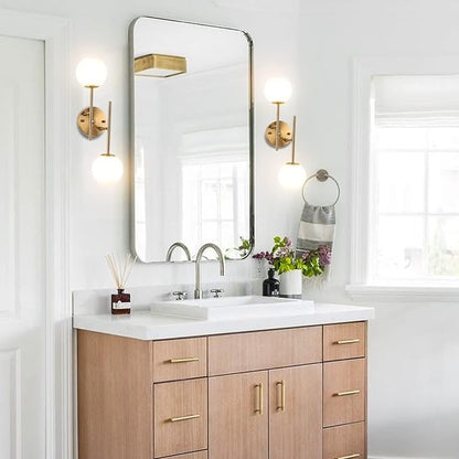 BYOLIIMA Gold Globe Wall Sconce, 7.5" W x 20" H, G9 Base, Compatible with LED or Halogen Bulbs, Perfect for Bathroom, Kitchen, Living Room, Home Office, Lobby, Bedroom