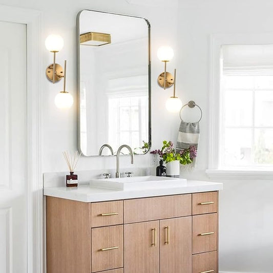 BYOLIIMA Gold Globe Wall Sconce, 7.5" W x 20" H, G9 Base, Compatible with LED or Halogen Bulbs, Perfect for Bathroom, Kitchen, Living Room, Home Office, Lobby, Bedroom