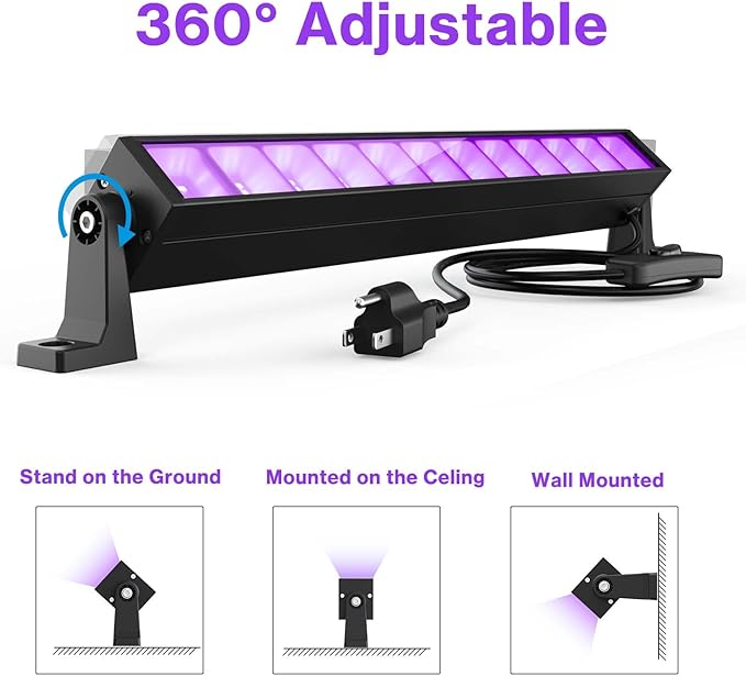 40W LED Black Light Bar for Glow Party, Blacklight with Plug &Switch, Each Light Up 484 Sq.ft Area, Halloween Glow Lights, Fluorescent Body Paint, Stage Lighting
