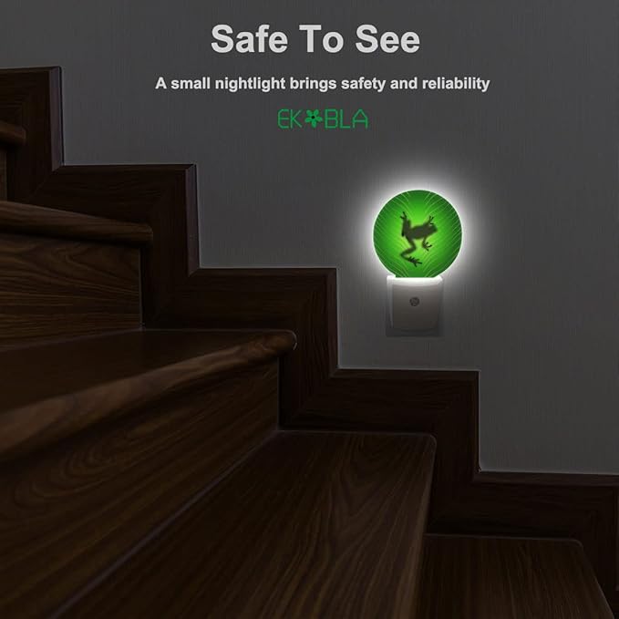 EKOBLA Tree Frog Plug-in Night Light, Green Leaf Vein Frog LED Nightlight with Auto Sensor for Bedroom & Bathroom