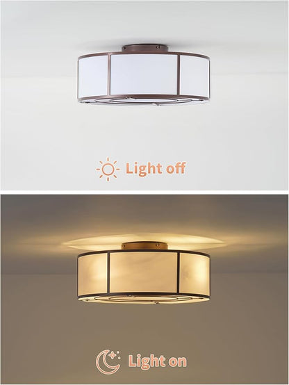 Low Profile Ceiling Fans with Lights, 20" Flush Mount Ceiling Fan with Light, Brown and White Boho Bladeless with 6 Speeds Remote Control for Bedroom, Nursery, Living Room