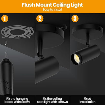 10W Zoomable 5-Color LED Ceiling Spotlight Directional Ceiling Light Indoor Adjustable Ceiling Spot Light Fixture Black Dimmable Flush Mount Accent Lighting 15-60° for Kitchen 1000lm CRI90