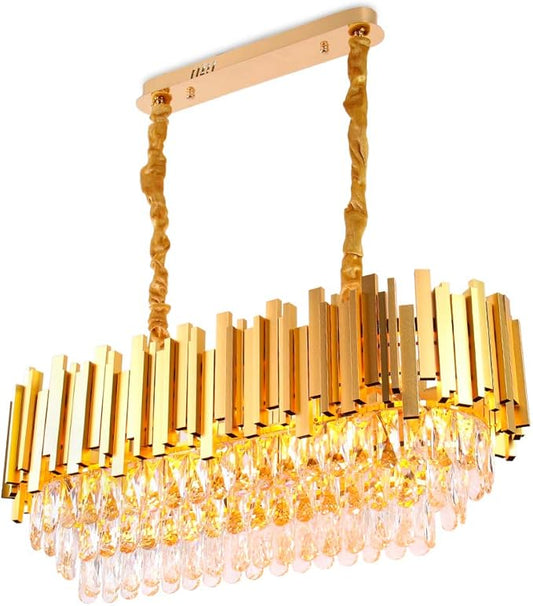 FRIXCHUR Modern Crystal Chandeliers 3-Tier Gold Crystal Chandeliers Oval Pendant Light Brass Chandelier for Dining Room Kitchen Island Living Room