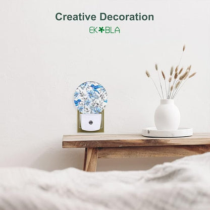 EKOBLA Hummingbird Night Light, Blue Bird Peony Flower Plug into Wall with Dusk to Dawn Light Sensors, Warm Nightlights for Bedroom, Bathroom, Hallway, Kitchen, Gifts for Girls Women