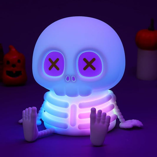 Skull Night Light, Cute Skeleton Lamp, Silicone LED Color Changing & Dimmable Helloween Room Summerween Party Decor, Squishy Rechargeable Bedside Nightlight for Christmas Birthday Gifts