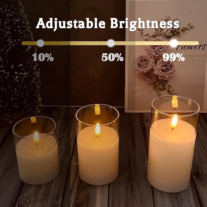 Rechargeable Flameless Glass Pillar Candles–Gifts for Women,–Set of 5, Realistic Flickering LED Light,Remote & Timer, Ideal for Living Room, Bedroom & Festival Wedding Party Décor