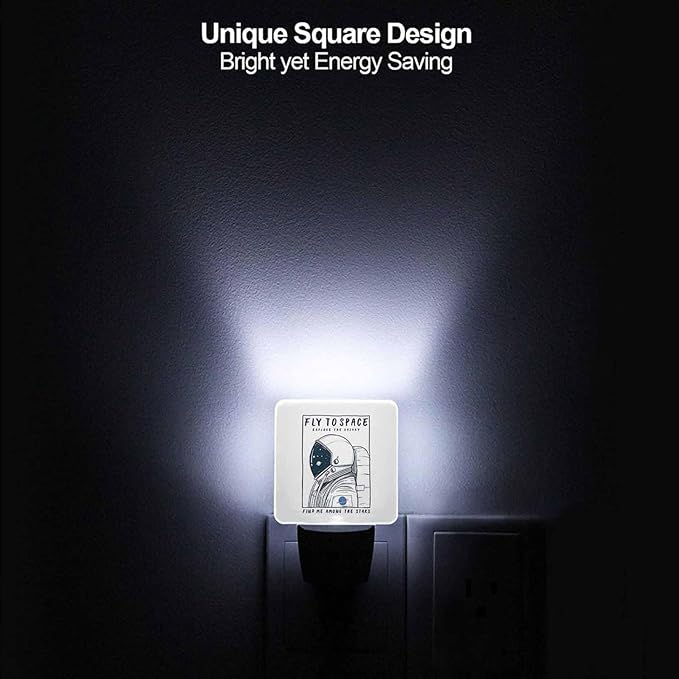 LED Night Light,Astronaut in Space LED Night Light Plug into Wall with Dusk to Dawn Light Sensor White Energy Efficient Nightlight for Bedroom Bathroom Hallway Living Room Kitchen