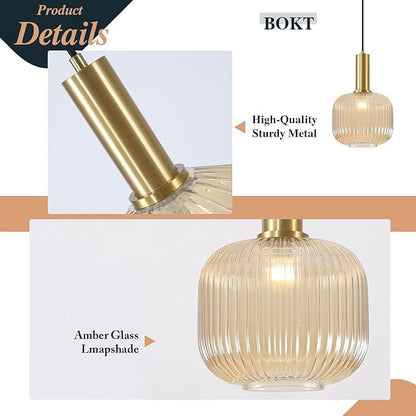 BOKT Modern 2-Pack Glass Pendant Lights Open Amber Ball Ceiling Pendant Lighting Fixture Adjustable Cord Hanging Light Lights Set of Two for Kitchen Island Entryway Dining Room