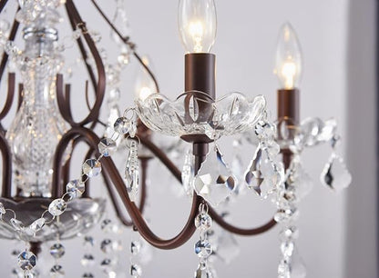Saint Mossi 6 Light Crystal Chandelier Light Fixture Modern Chandelier Crystal Lighting, Crystal Pendant Raindrop Chandelier for Dining Room,Bedroom,Living Room,H23 x D24, 6-Light