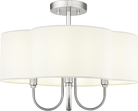 4-Light Semi Flush Mount Ceiling Light, 18" Vintage Light Fixtures Ceiling Mount with Fabric Shade in Quatrefoil for Kitchen Entryway Hallway Bedroom, Brushed Nickel, SM179-BN-L