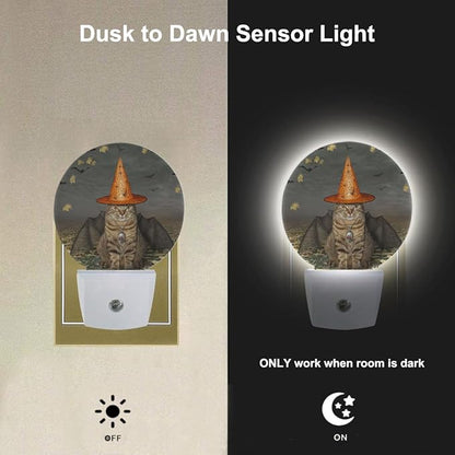 EKOBLA Halloween Bat & Cat Plug-in Night Light, Autumn Maple Leaf LED Nightlight with Auto Sensor for Home Decor