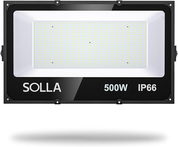 SOLLA LED Flood Light Outdoor, 500W 50000lm Daylight White 6000K, 2750W Equivalent Super Bright, IP66 Waterproof LED Arena Lights, Commercial Lighting Floodlight for Backyard,Stadium,Fields,110-265V