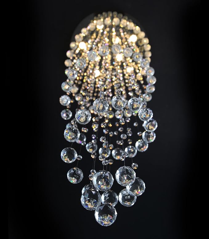 HAIXIANG W24 x H78 Inches Crystal Glam Chandelier Long Light Chandeliers with Dimmable Light Bulbs Gold High Ceiling Pendants Light Fixtures for Foyer Entryway Living Room Stair