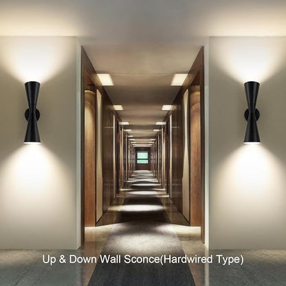 Modern Black Wall Sconces Set of 2, Up and Down Indoor Wall Sconces, Mid Century Indoor Wall Light Fixture, Hardwired Wall Mounted Lamp for Living Room, Bathroom, Bedroom, Hallway, 18 Inch