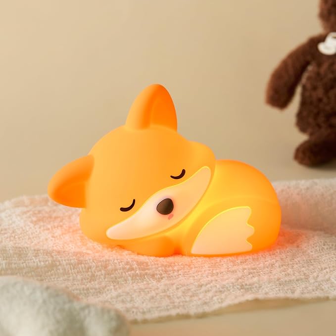 ATSUI Fox Night Light, LED Squishy Novelty Animal Lamp, Food Grade Silicone, 2 Level Dimmable, Nursery Nightlight for Desk Decor, Funny Gifts Stuff for Boys Girls Baby, White Elephant Gifts