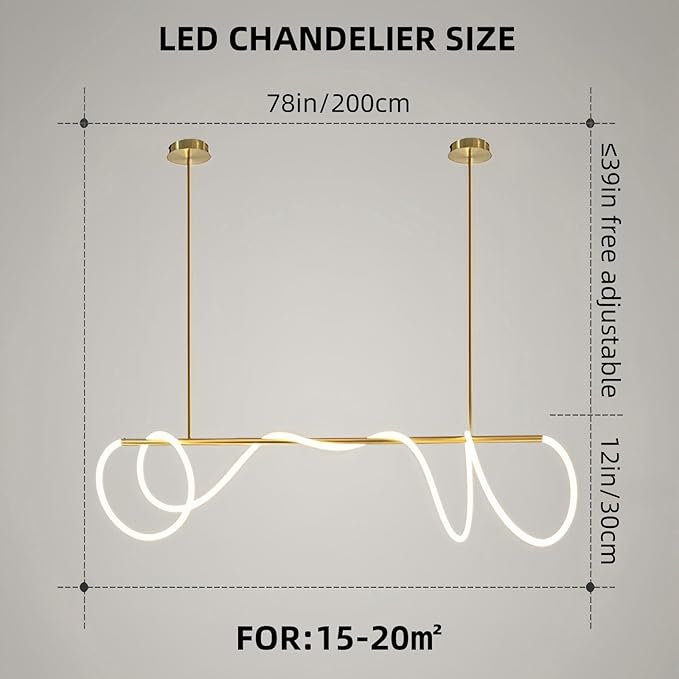 Modern LED Linear Pendant Light for Dining Room, Gold Chandelier for Office, 78" DIY Ceiling Chandelier Light with Remote Control Stepless Dimming, Restaurant Kitchen Long Hose Lamp