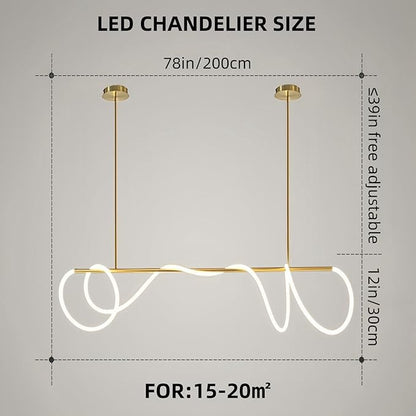 Modern LED Linear Pendant Light for Dining Room, Gold Chandelier for Office, 78" DIY Ceiling Chandelier Light with Remote Control Stepless Dimming, Restaurant Kitchen Long Hose Lamp